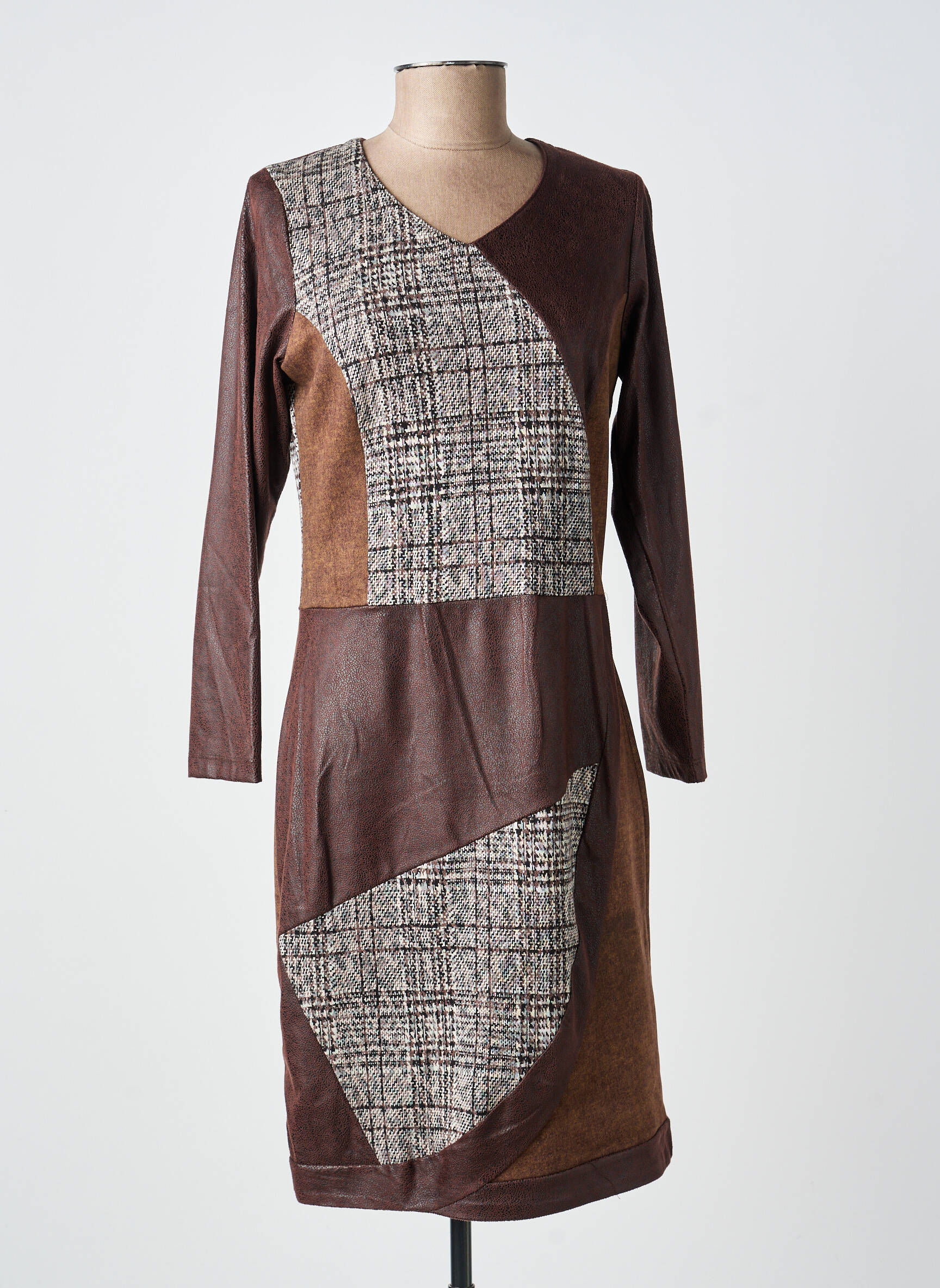 Rochie midi imprimeu fantezie mâneci lungi maro MERI & ESCA femeie