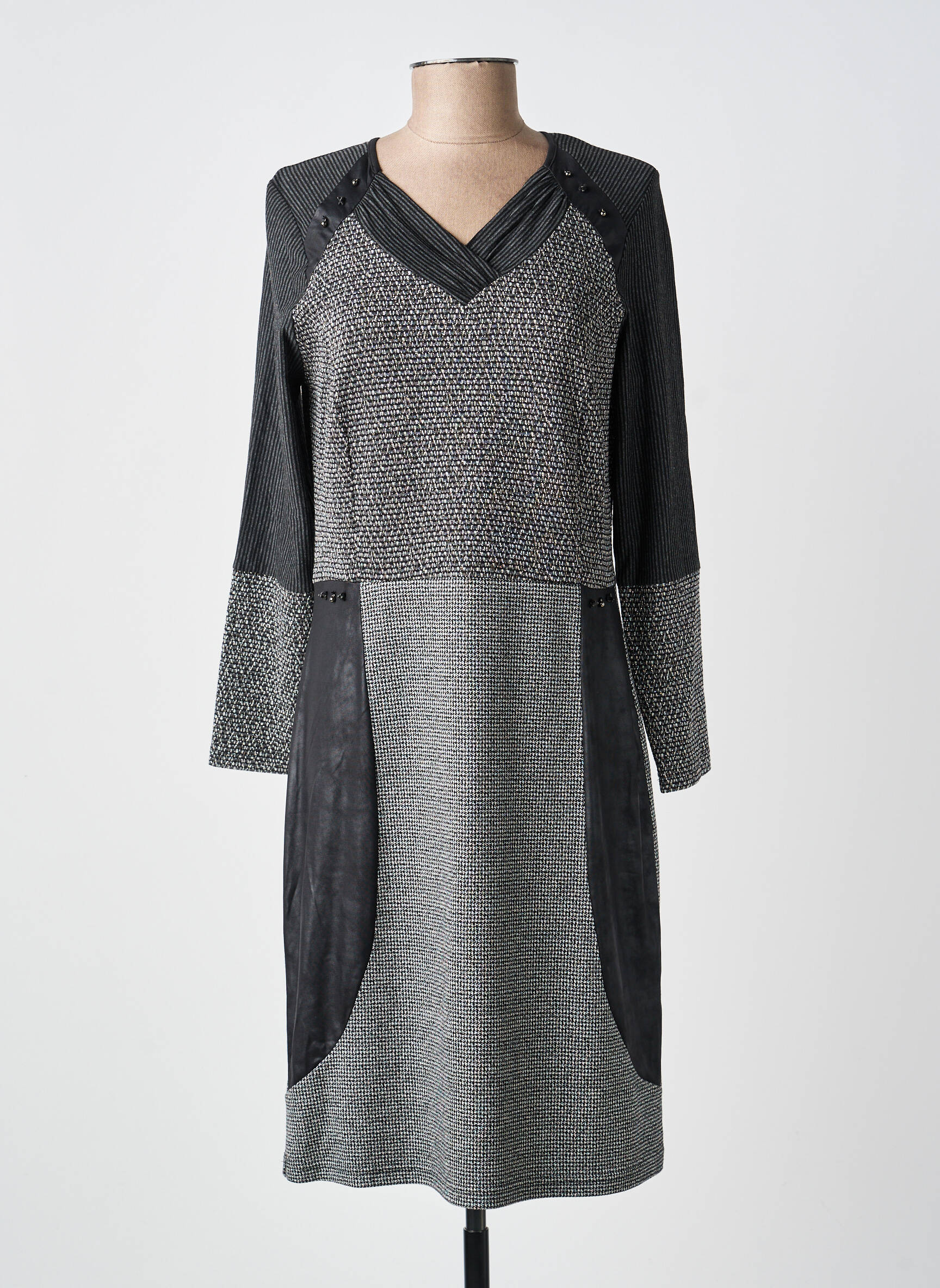 Rochie midi imprimeu fantezie mâneci lungi gri GUY DUBOUIS femeie