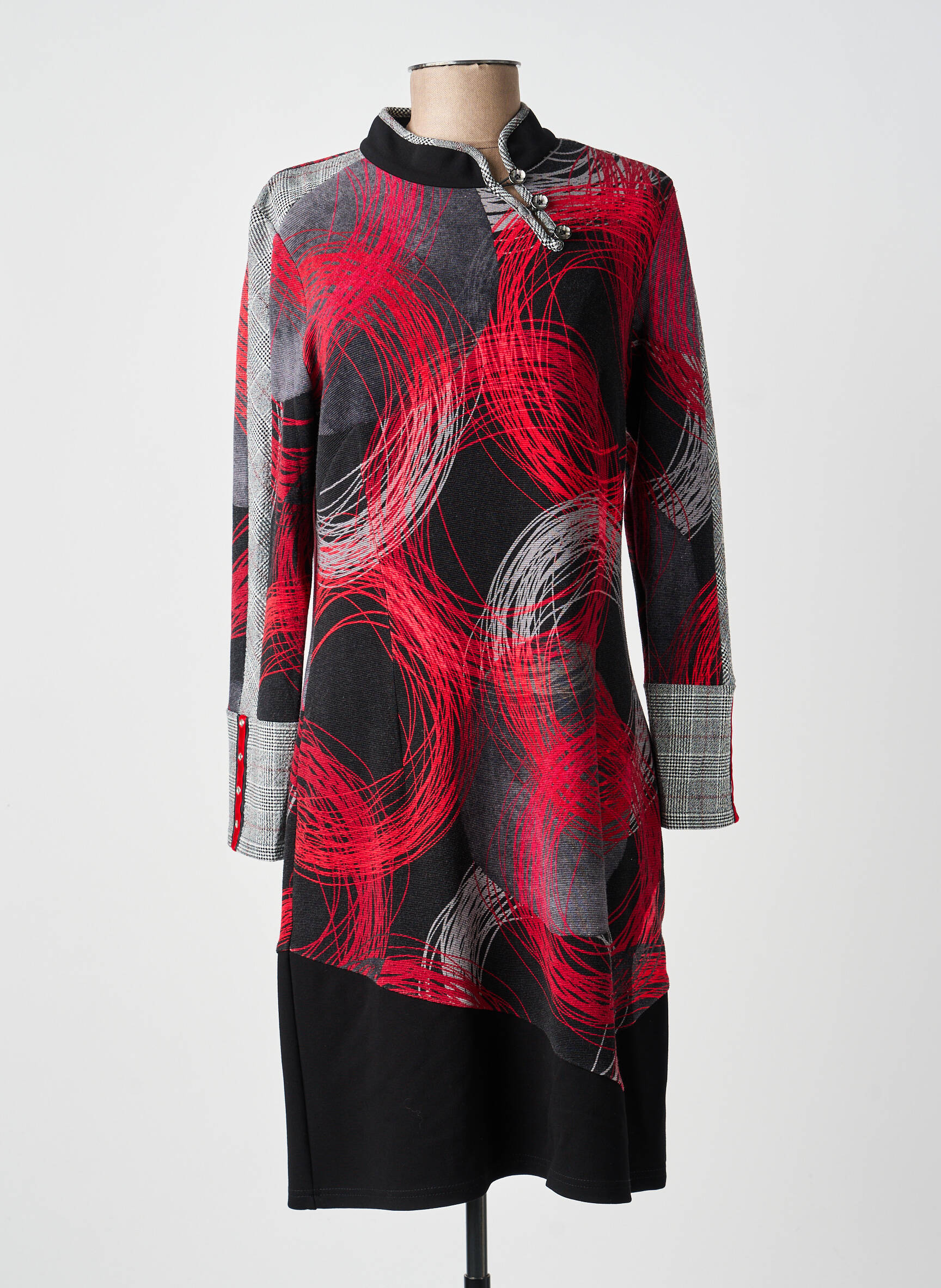 Rochie midi imprimeu fantezie mâneci lungi roșu MERI & ESCA femeie