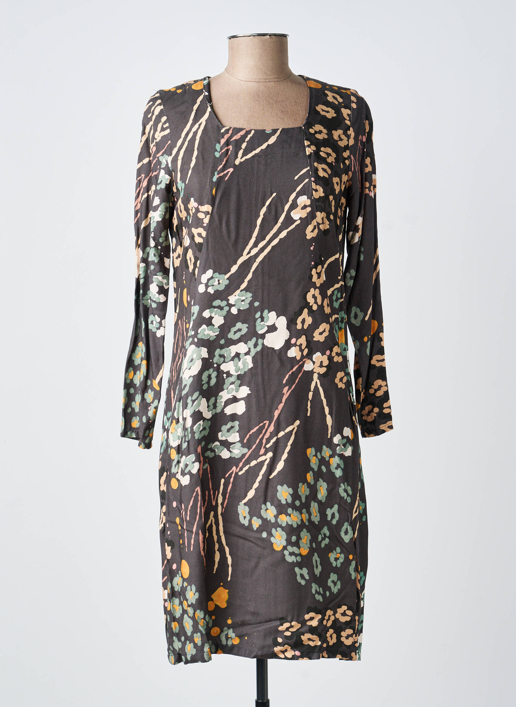 Rochie midi imprimeu fantezie mâneci lungi maro MERI & ESCA femeie