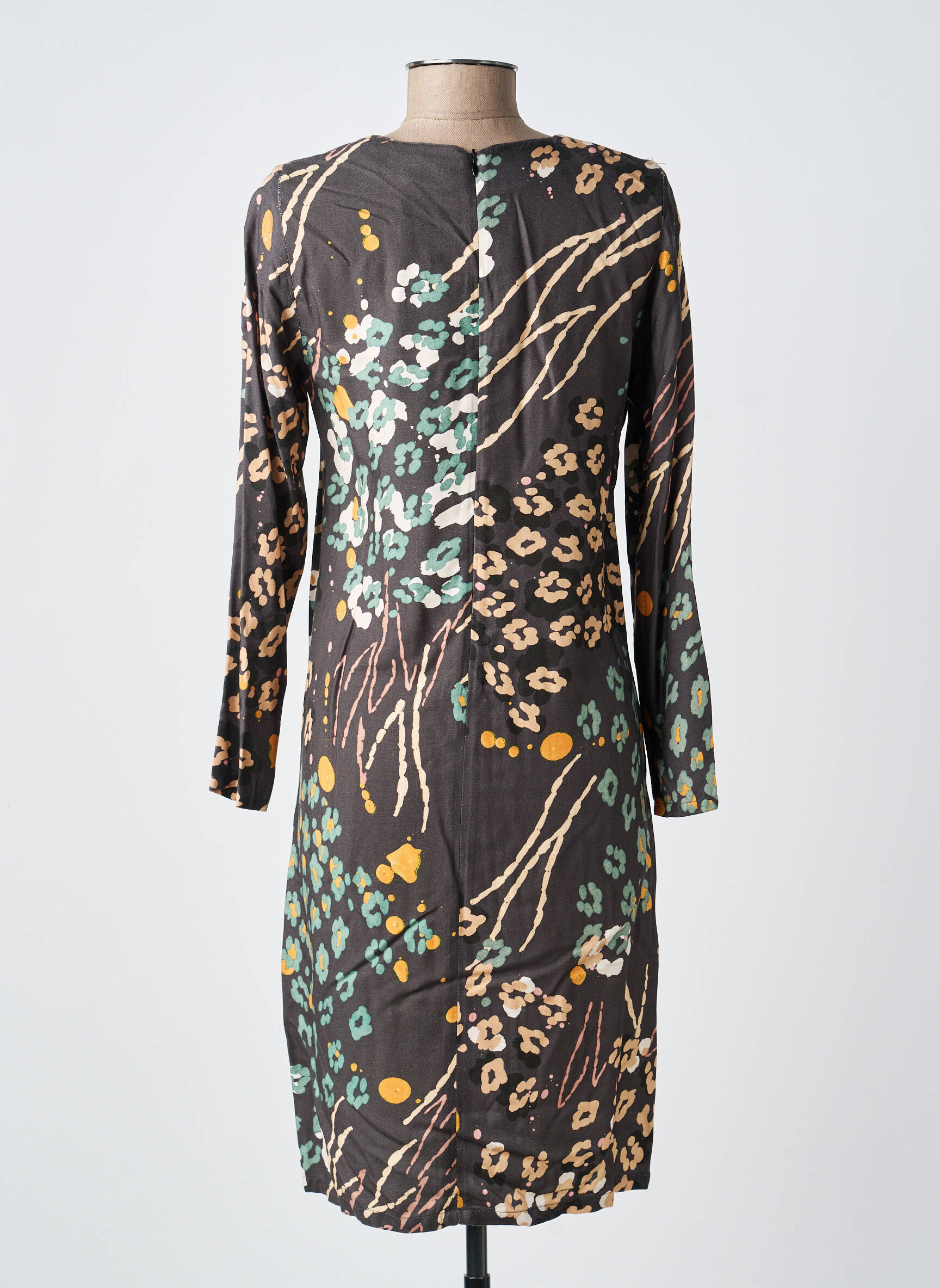 Rochie midi imprimeu fantezie mâneci lungi maro MERI & ESCA femeie