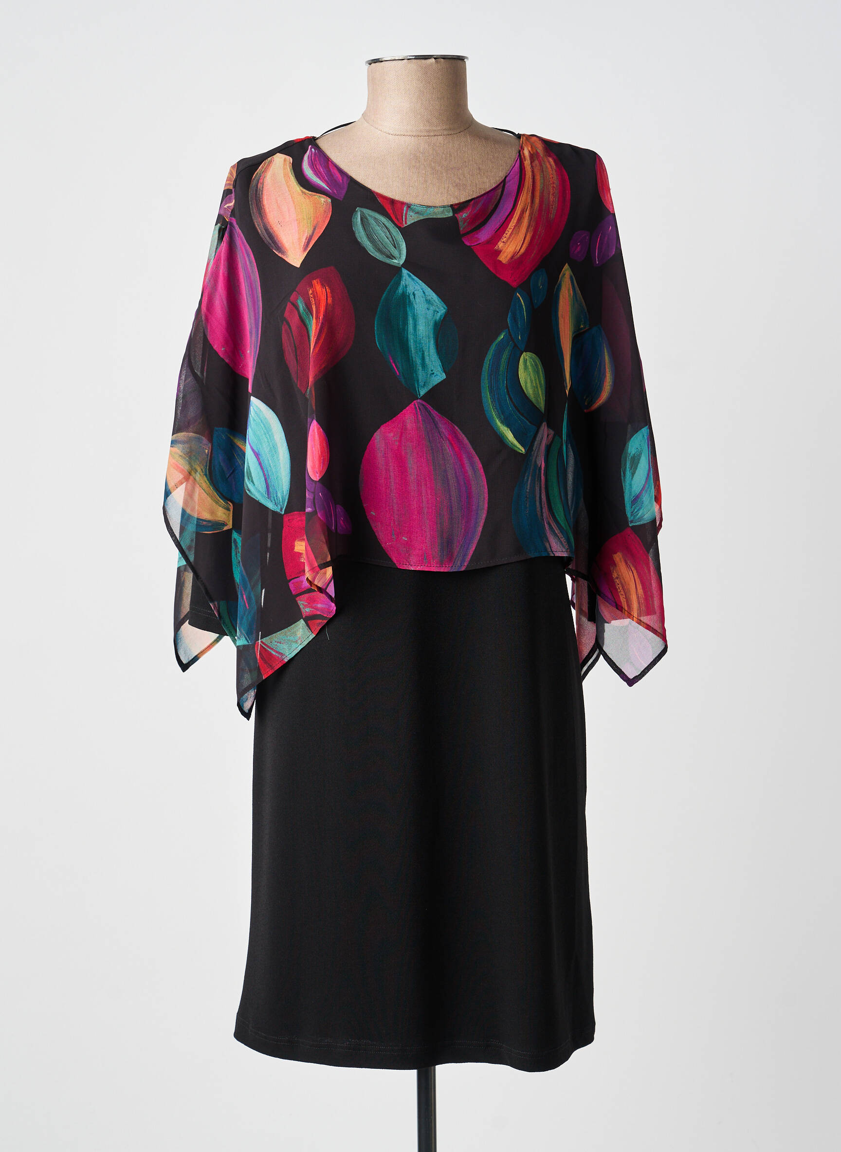 Rochie midi imprimeu fantezie mâneci lungi negru GUY DUBOUIS femeie