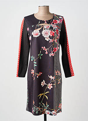 Rochie midi imprimeu floral mâneci lungi negru FRANCE RIVOIRE femeie