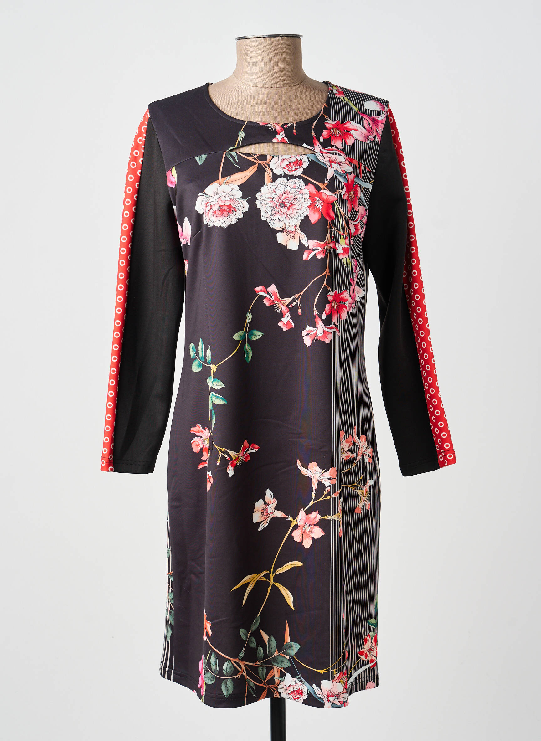 Rochie midi imprimeu floral mâneci lungi negru FRANCE RIVOIRE femeie