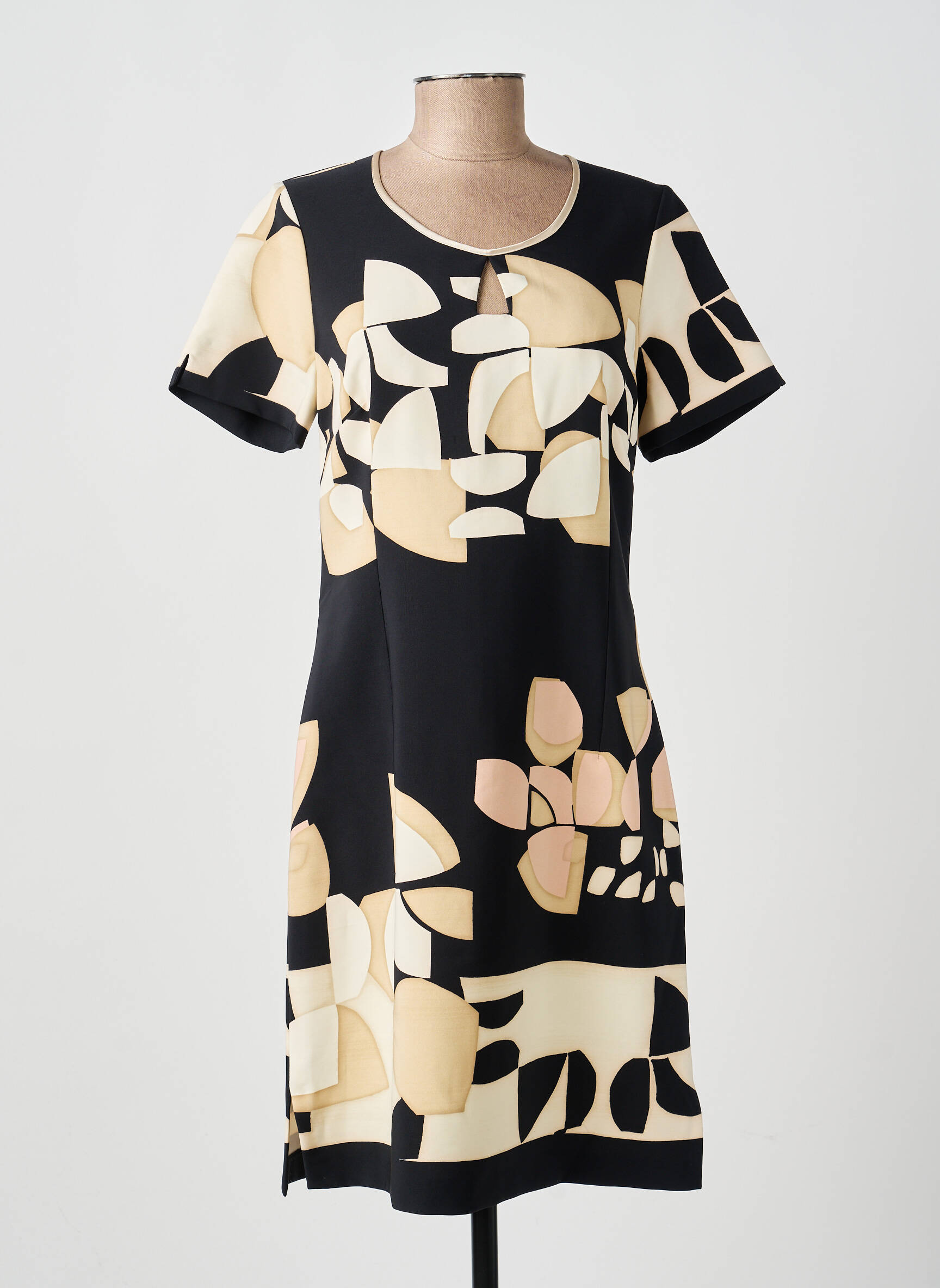 Rochie midi imprimeu fantezie mâneci scurte negru FRANCE RIVOIRE femeie