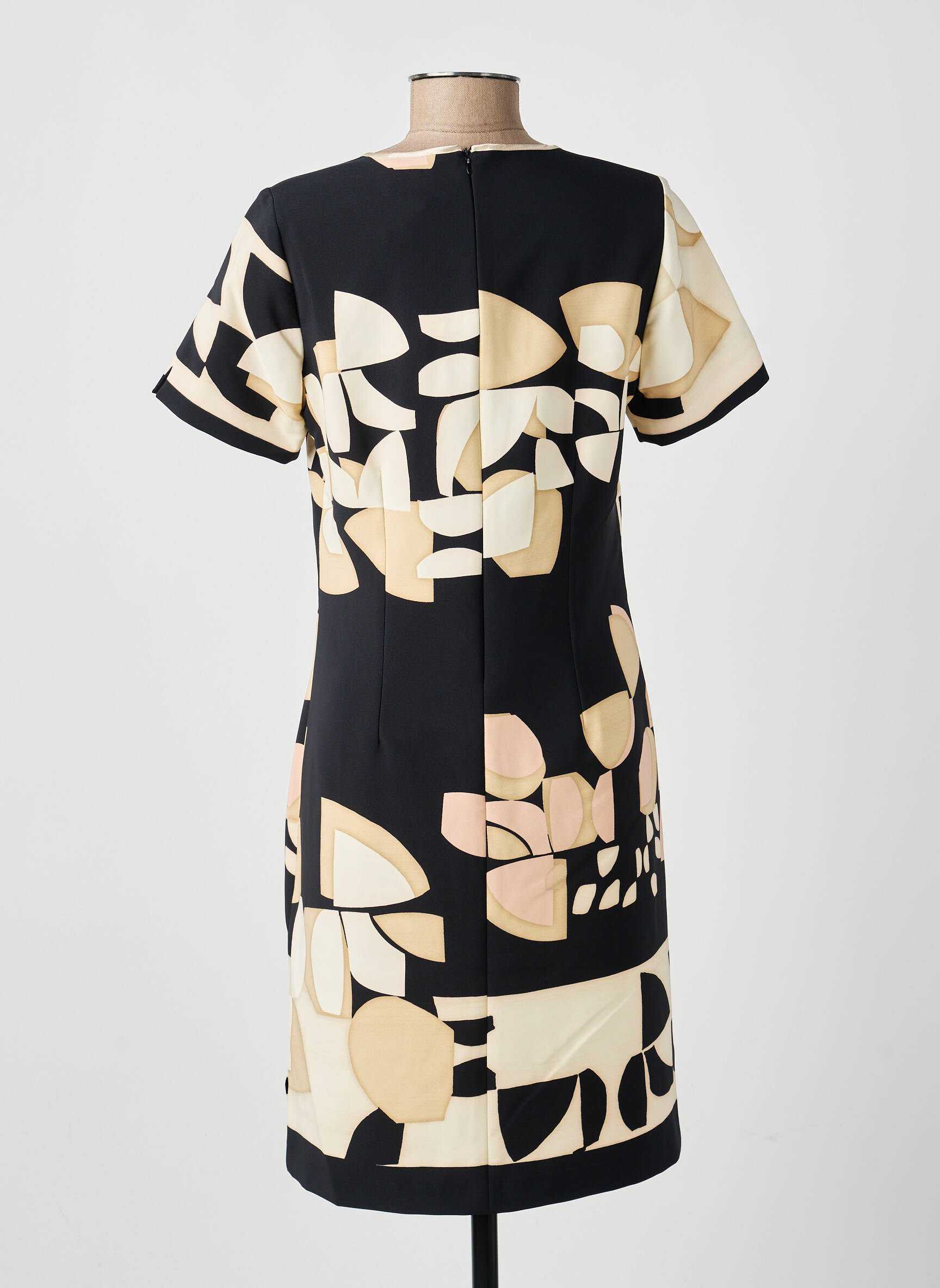 Rochie midi imprimeu fantezie mâneci scurte negru FRANCE RIVOIRE femeie