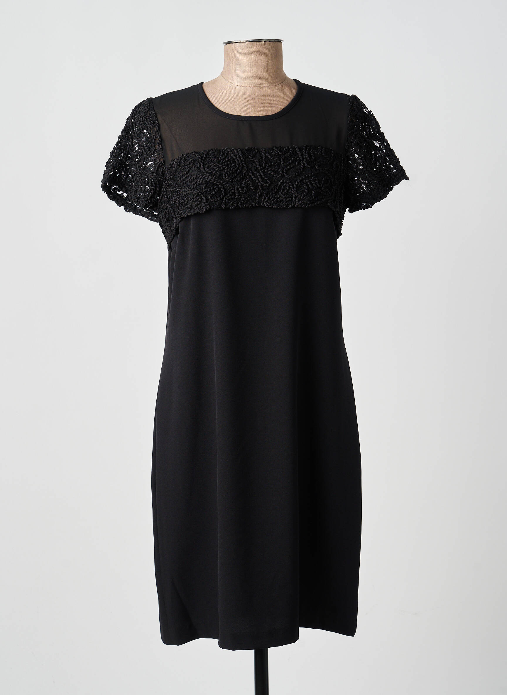 Rochie midi țesătură crep mâneci scurte negru MERI & ESCA femeie