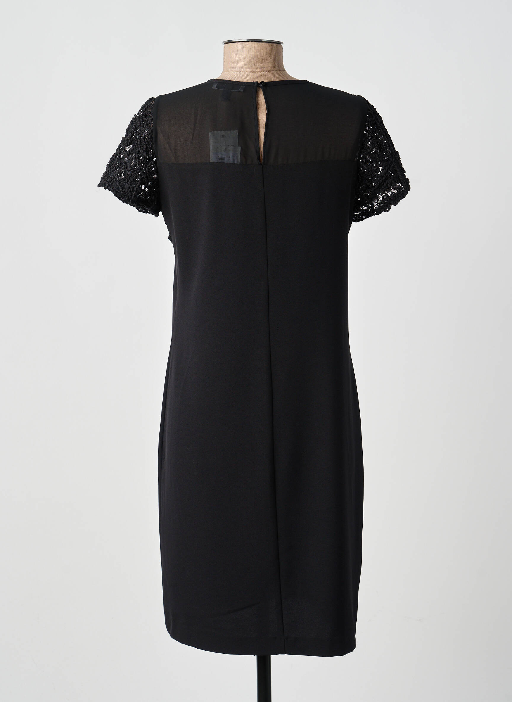 Rochie midi țesătură crep mâneci scurte negru MERI & ESCA femeie
