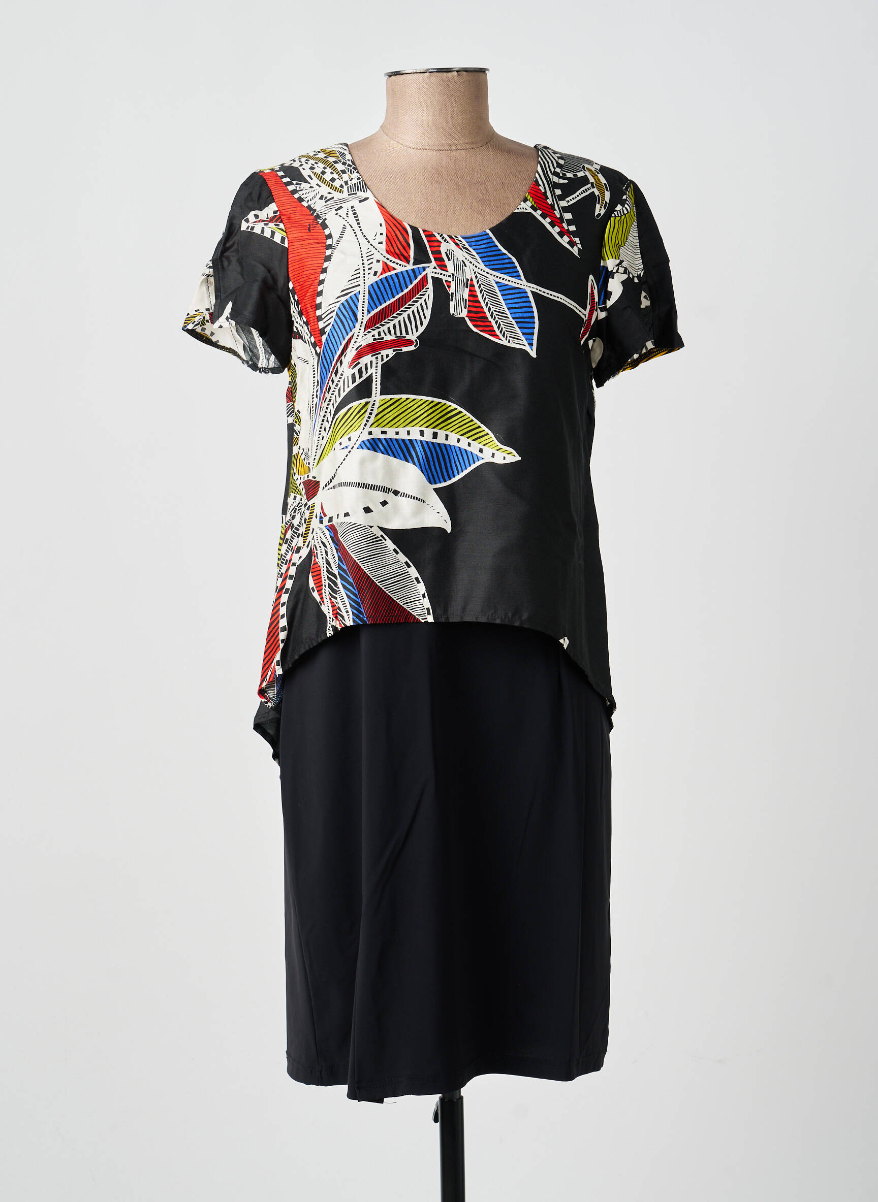 Rochie midi imprimeu fantezie mâneci scurte negru MERI & ESCA femeie