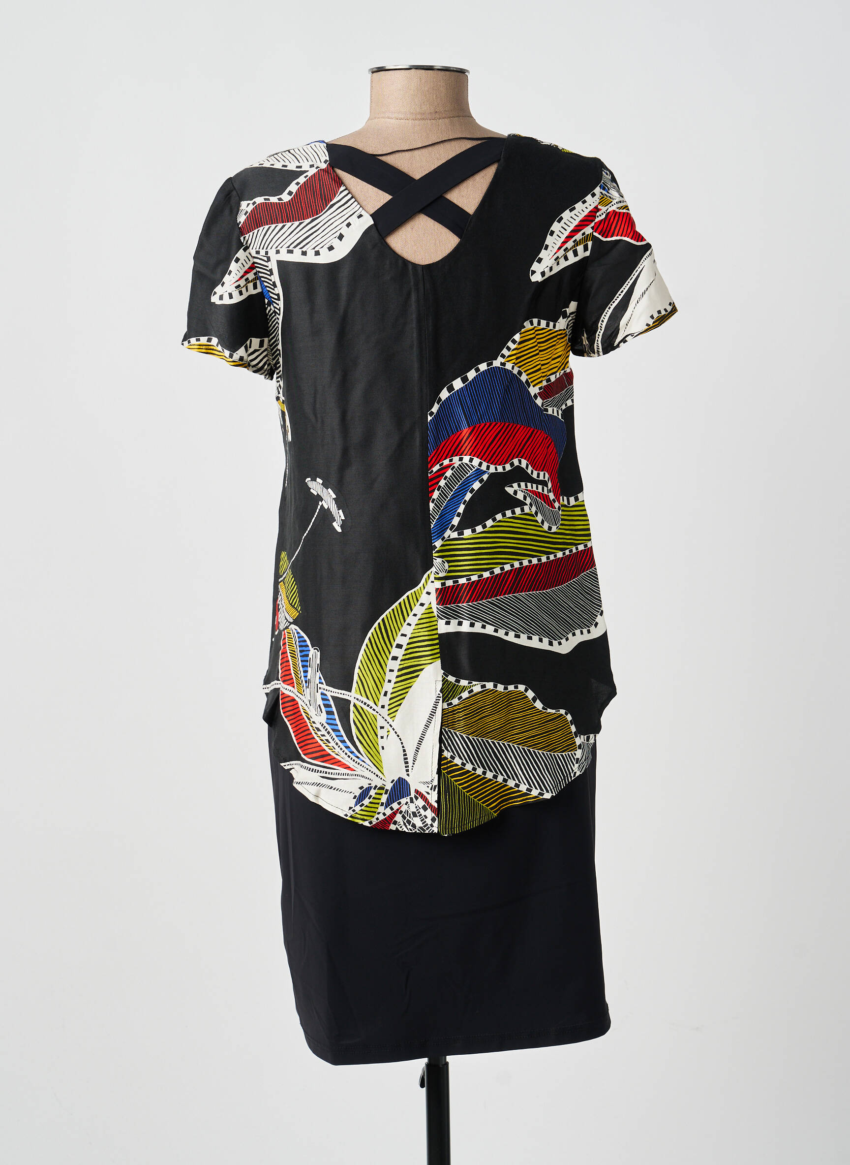 Rochie midi imprimeu fantezie mâneci scurte negru MERI & ESCA femeie