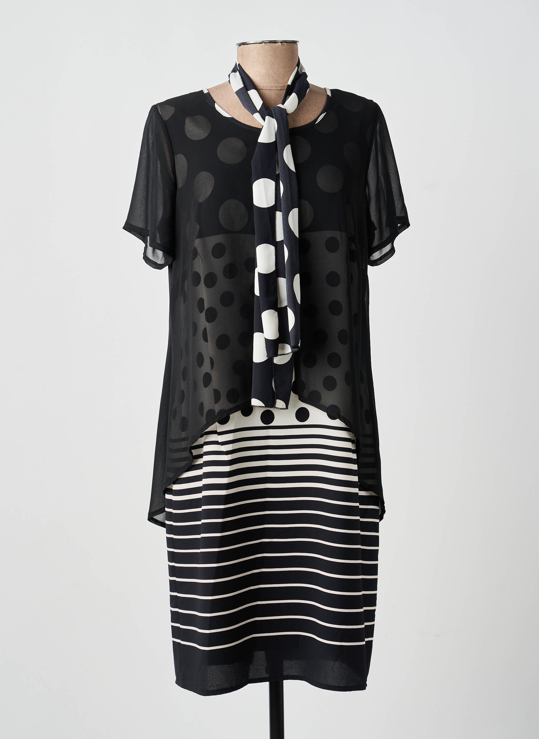 Rochie midi imprimeu fantezie mâneci scurte negru GUY DUBOUIS femeie