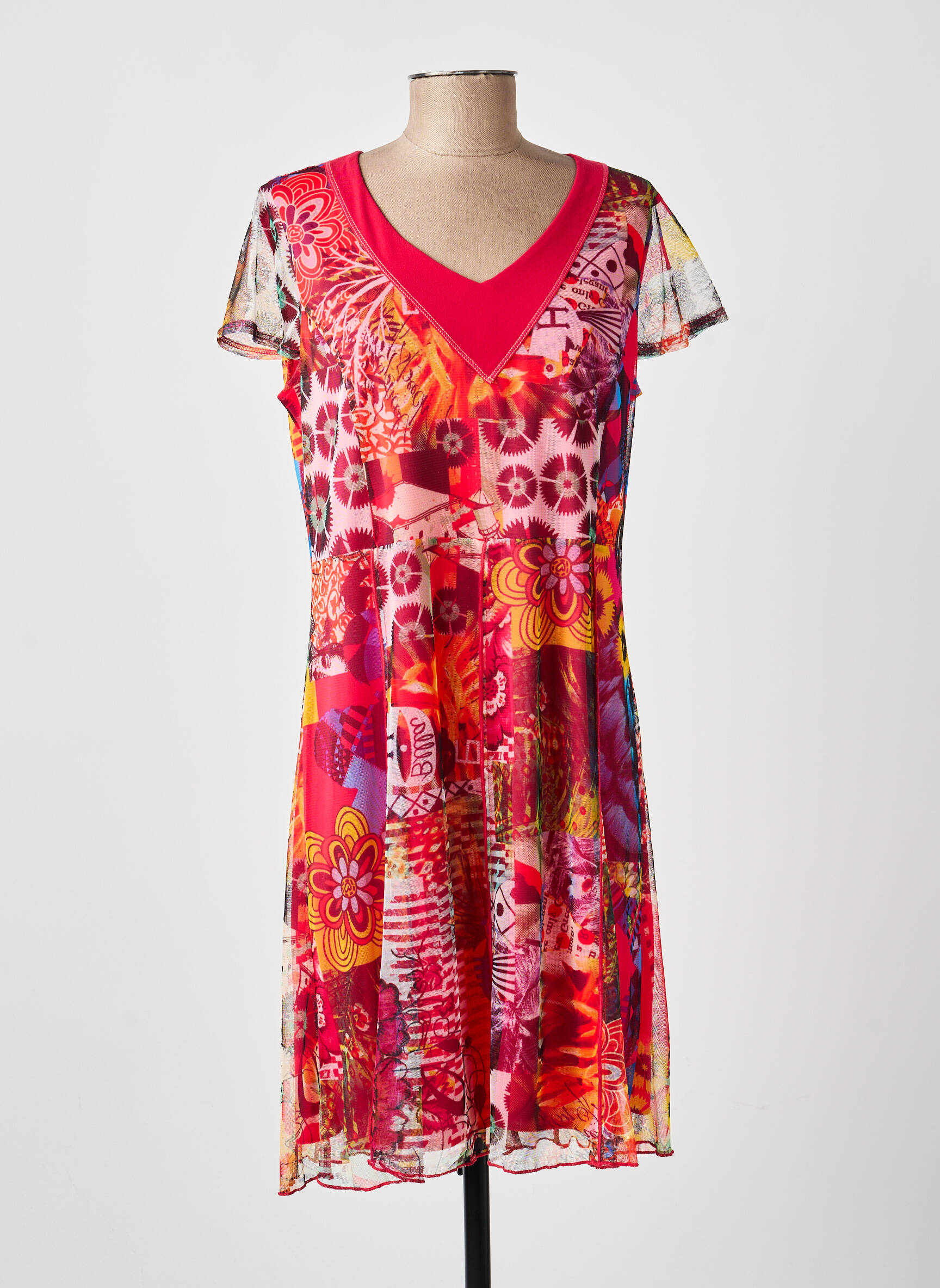 Rochie midi imprimeu floral mâneci scurte roșu GUY DUBOUIS femeie