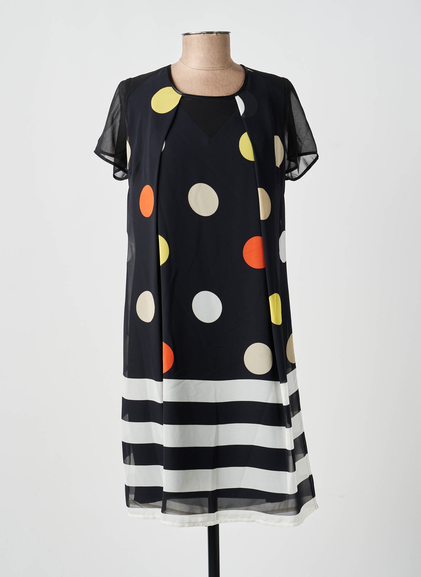 Rochie midi croială fluidă mâneci scurte negru GUY DUBOUIS femeie