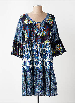 Rochie scurtă imprimeu floral mâneci 3/4 albastru DRESS ADDICT femeie