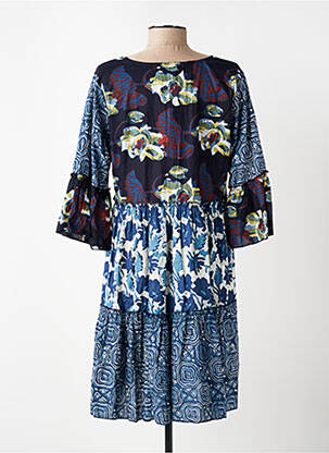 Rochie scurtă imprimeu floral mâneci 3/4 albastru DRESS ADDICT femeie