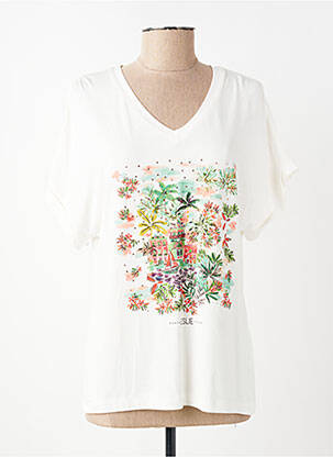 Tricou serigrafie cu strasuri mâneci scurte bej LESLIE femeie