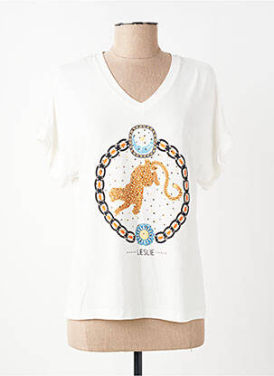 Tricou imprimeu fantezie mâneci scurte bej LESLIE femeie