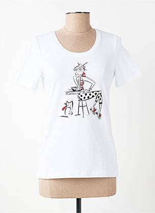 Tricou serigrafie cu strasuri mâneci scurte alb DOLCEZZA femeie