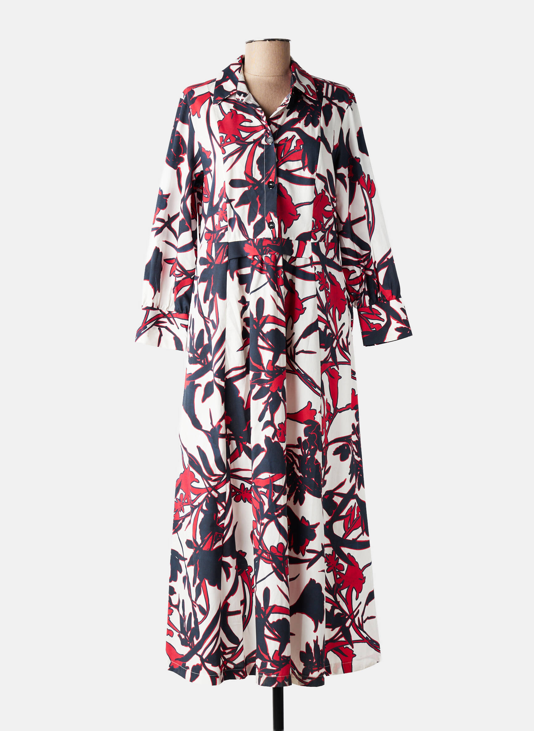 Rochie lungă imprimeu floral mâneci 3/4 roșu MARIA BELLENTANI femeie