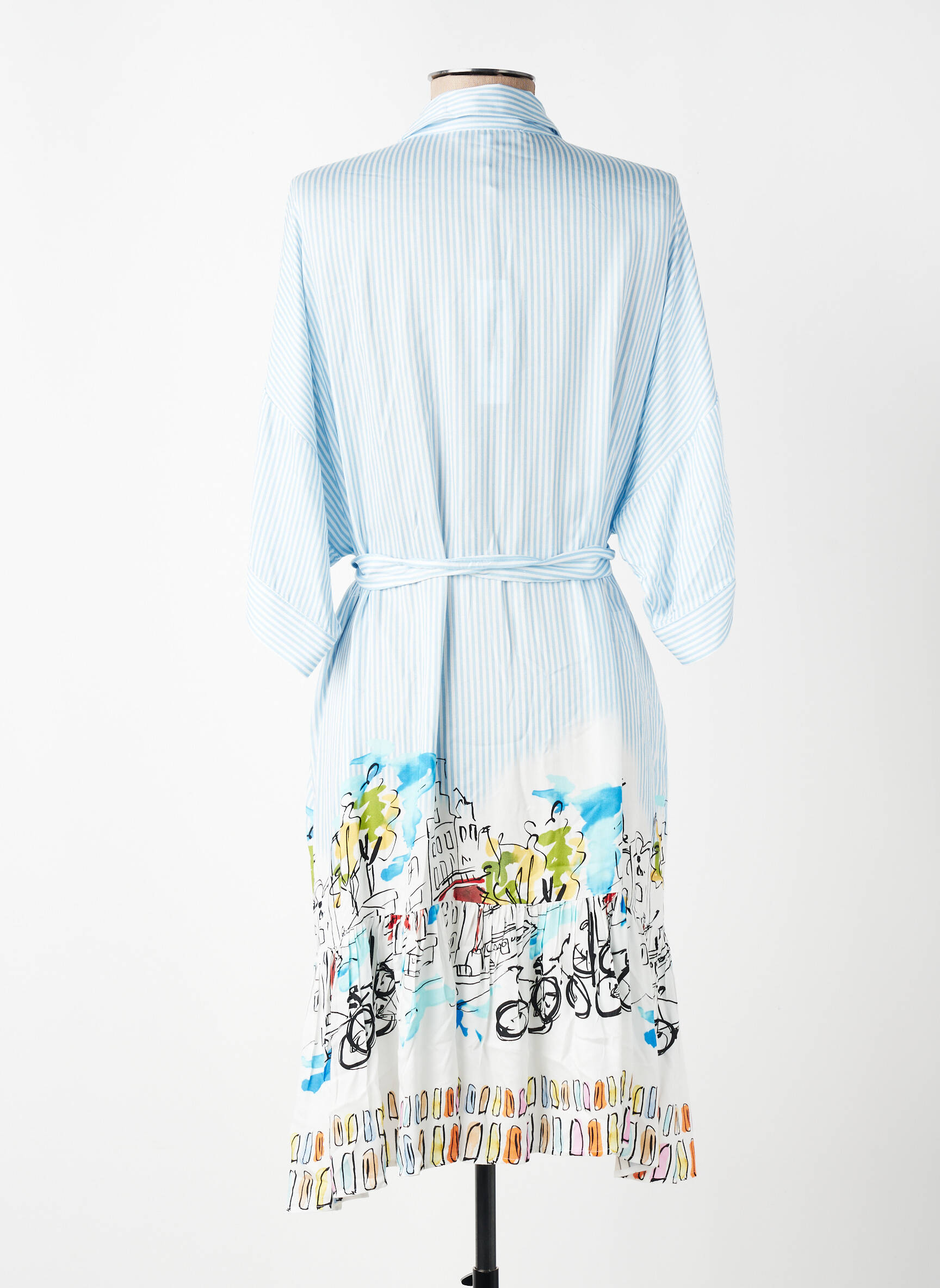 Rochie midi croială fluidă mâneci 3/4 albastru LESLIE femeie