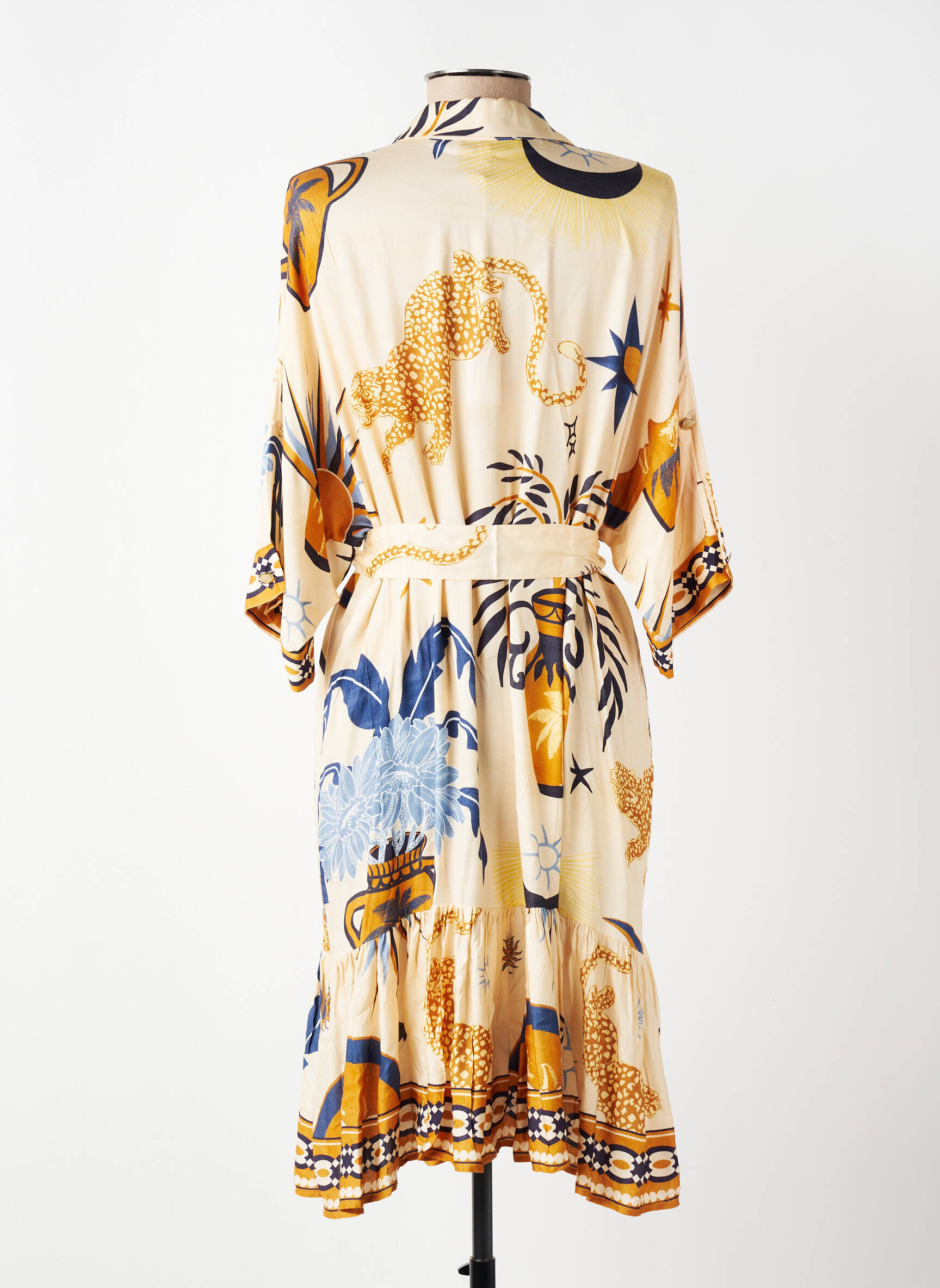 Rochie midi croială fluidă mâneci 3/4 bej LESLIE femeie