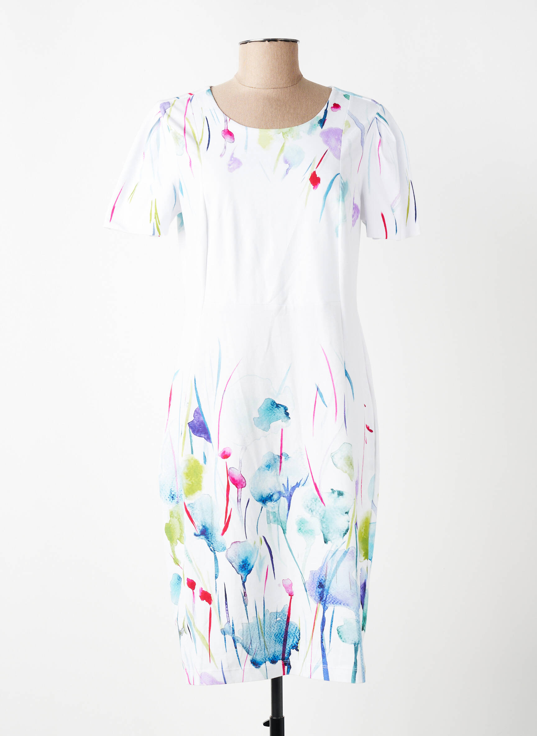 Rochie midi imprimeu floral mâneci scurte alb DOLCEZZA femeie