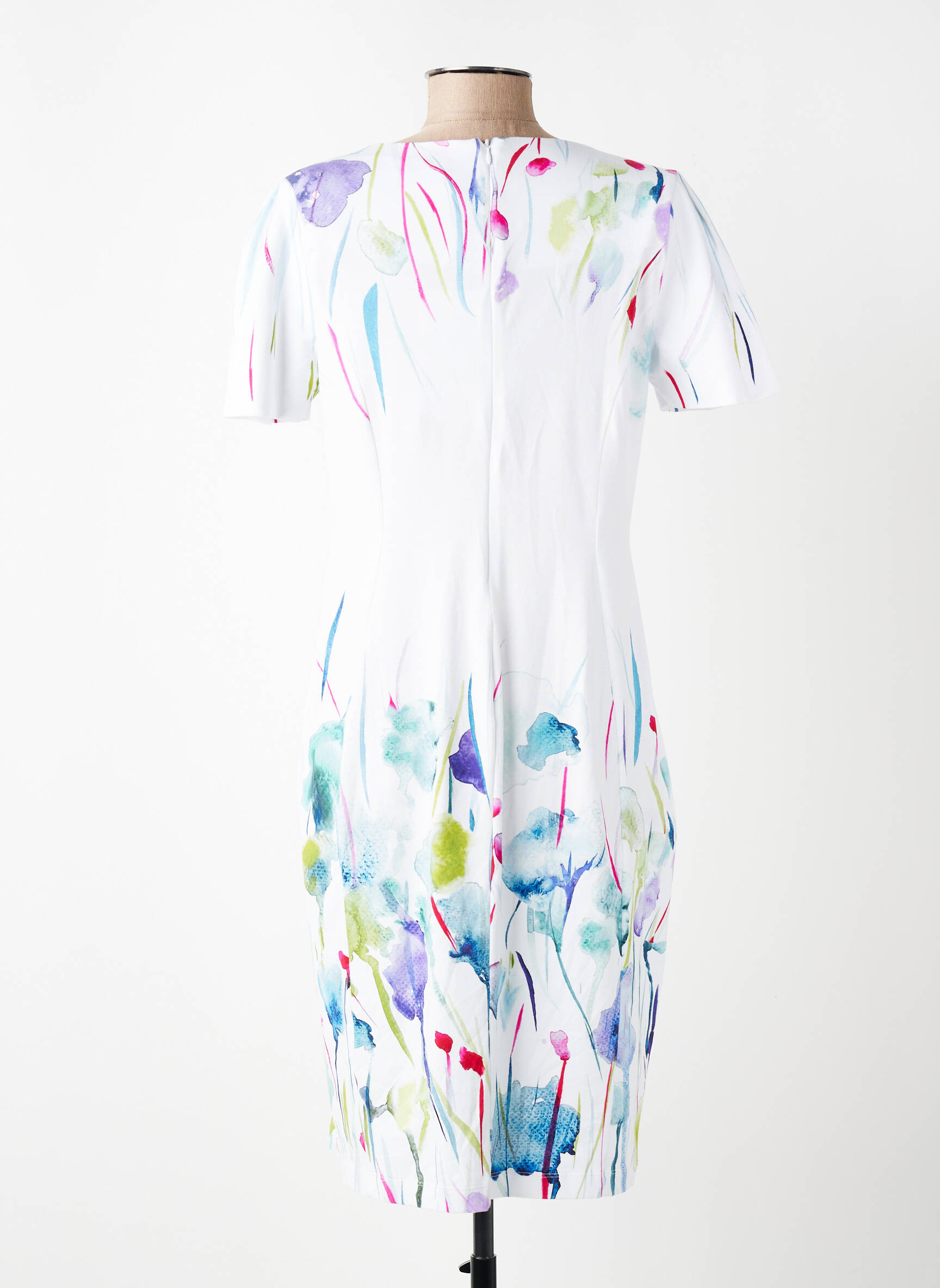 Rochie midi imprimeu floral mâneci scurte alb DOLCEZZA femeie