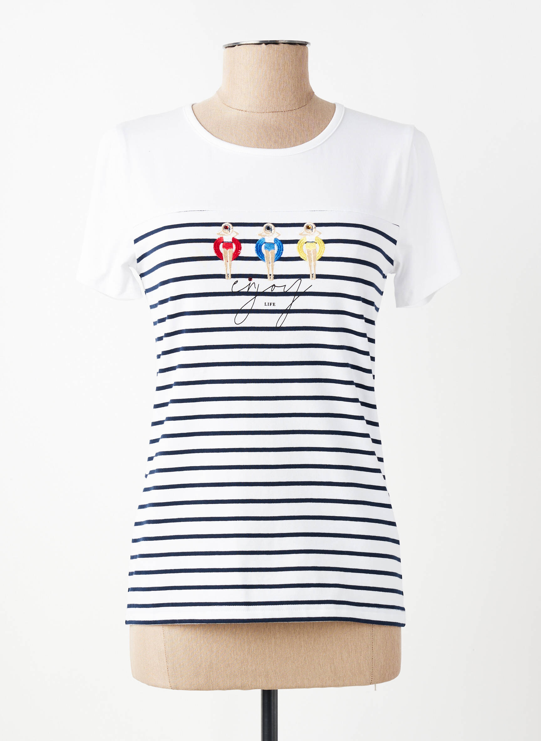Tricou serigrafie cu strasuri mâneci scurte albastru ANANKE femeie