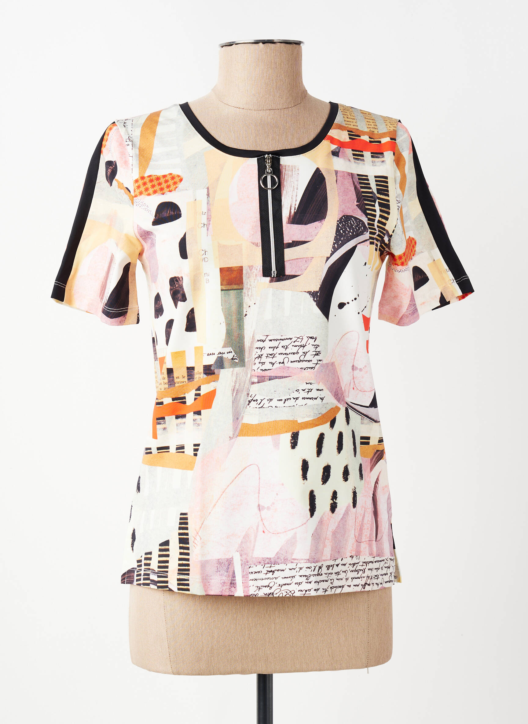Tricou imprimeu fantezie mâneci scurte bej DOLCEZZA femeie