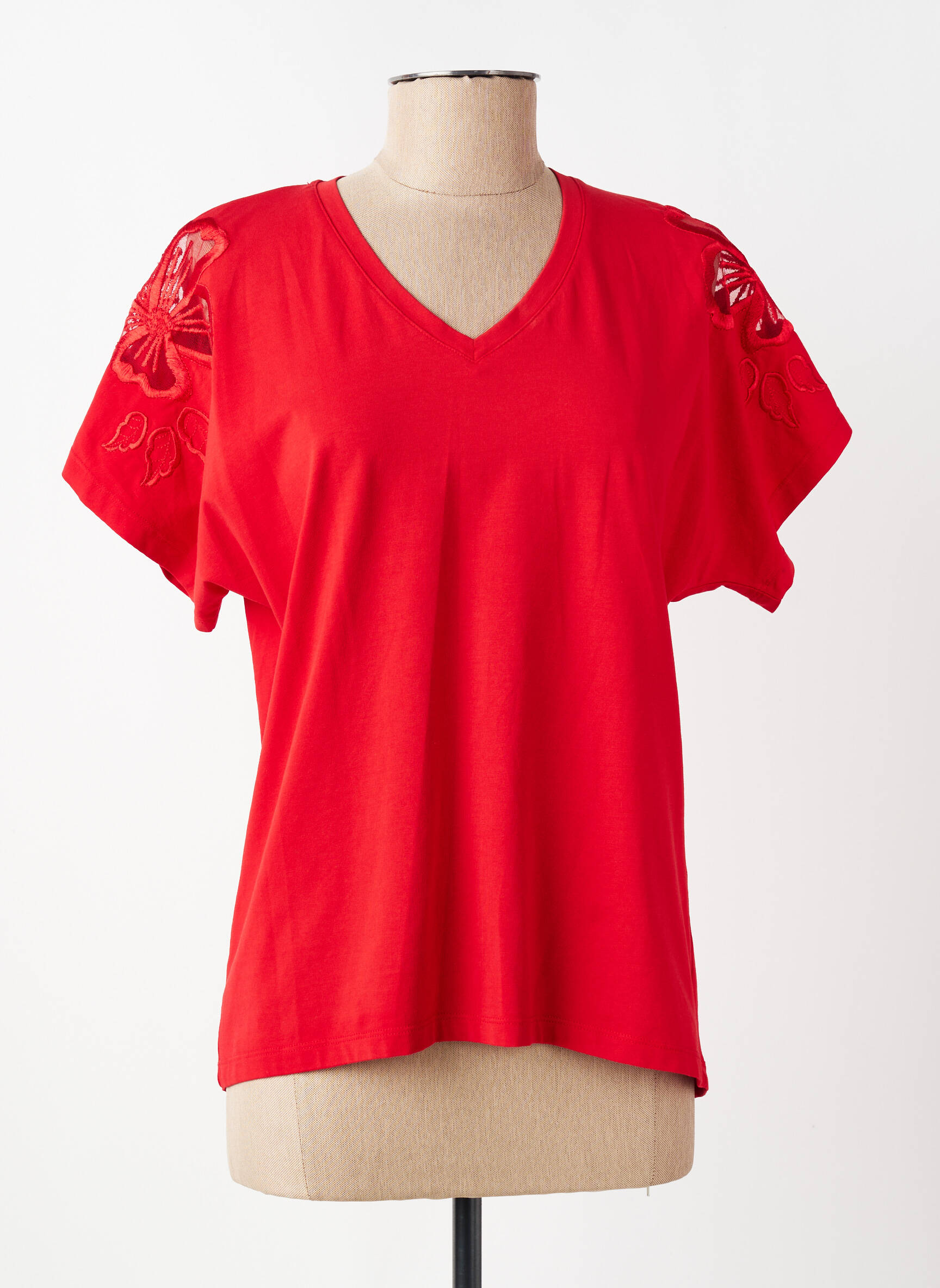 Tricou guler în v mâneci scurte roșu MARIA BELLENTANI femeie
