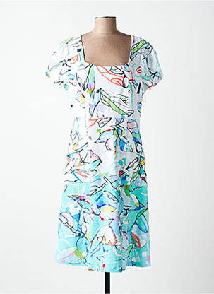 Rochie midi imprimeu fantezie mâneci scurte alb DOLCEZZA femeie