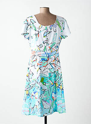 Rochie midi imprimeu fantezie mâneci scurte alb DOLCEZZA femeie