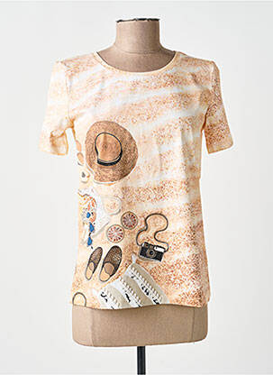 Tricou imprimeu fantezie mâneci scurte bej LEO & UGO femeie