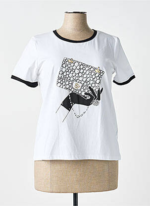 Tricou serigrafie cu strasuri mâneci scurte alb LEO & UGO femeie