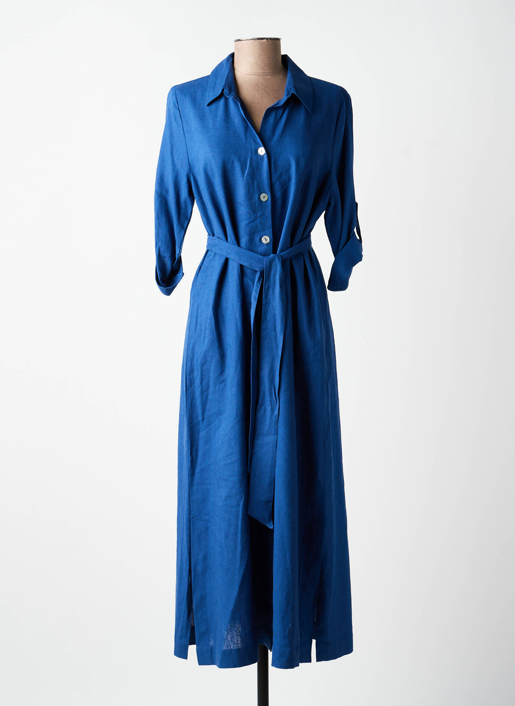 Rochie lungă țesătură crep mâneci 3/4 albastru ELEONORA AMADEI femeie