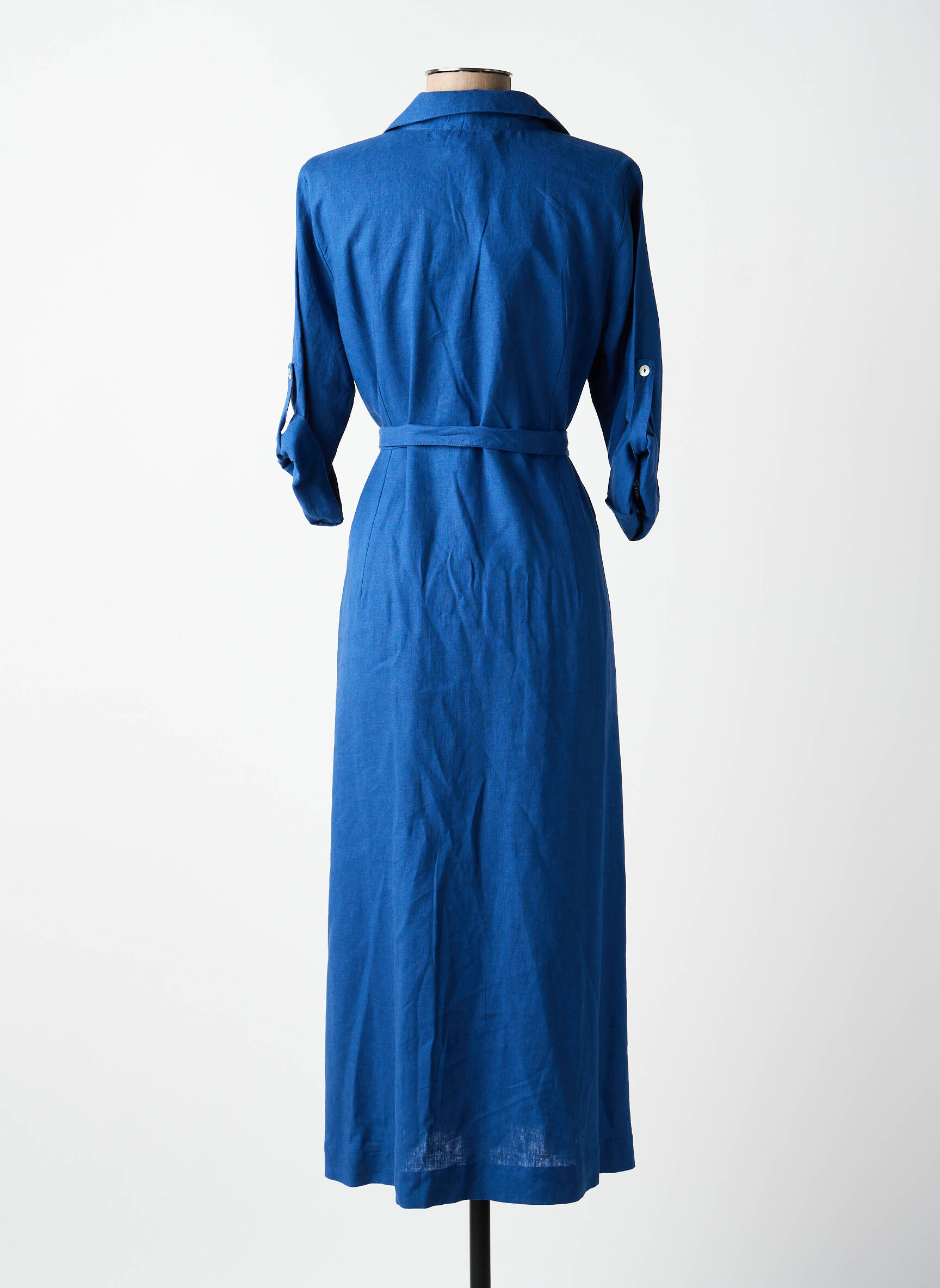 Rochie lungă țesătură crep mâneci 3/4 albastru ELEONORA AMADEI femeie