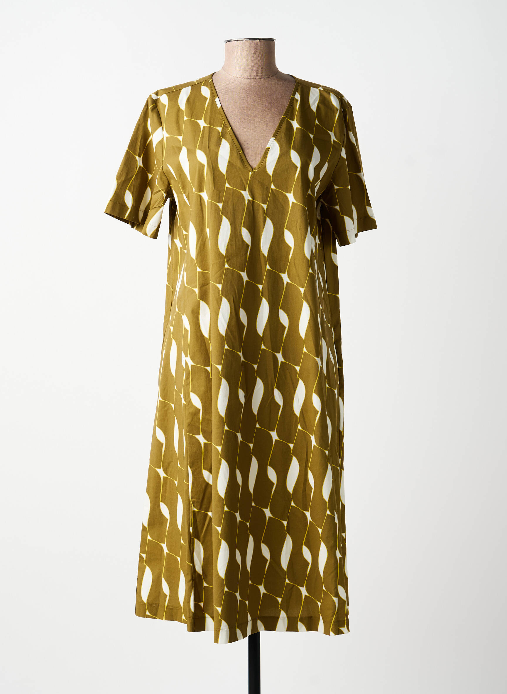 Rochie midi imprimeu fantezie mâneci scurte verde MARIA BELLENTANI femeie