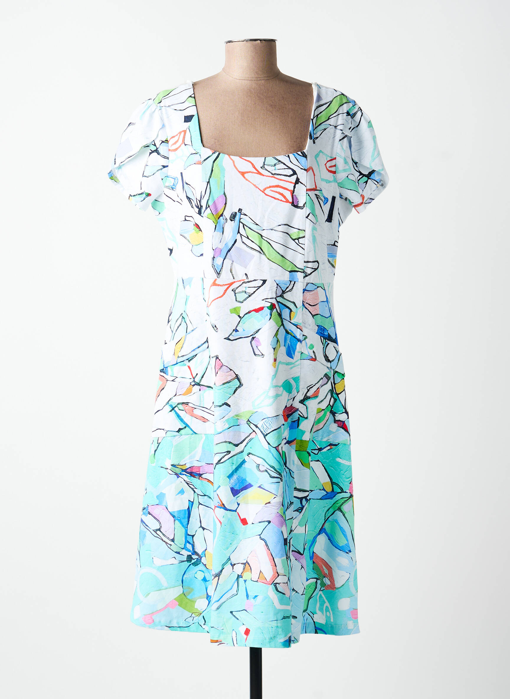 Rochie midi imprimeu fantezie mâneci scurte alb DOLCEZZA femeie