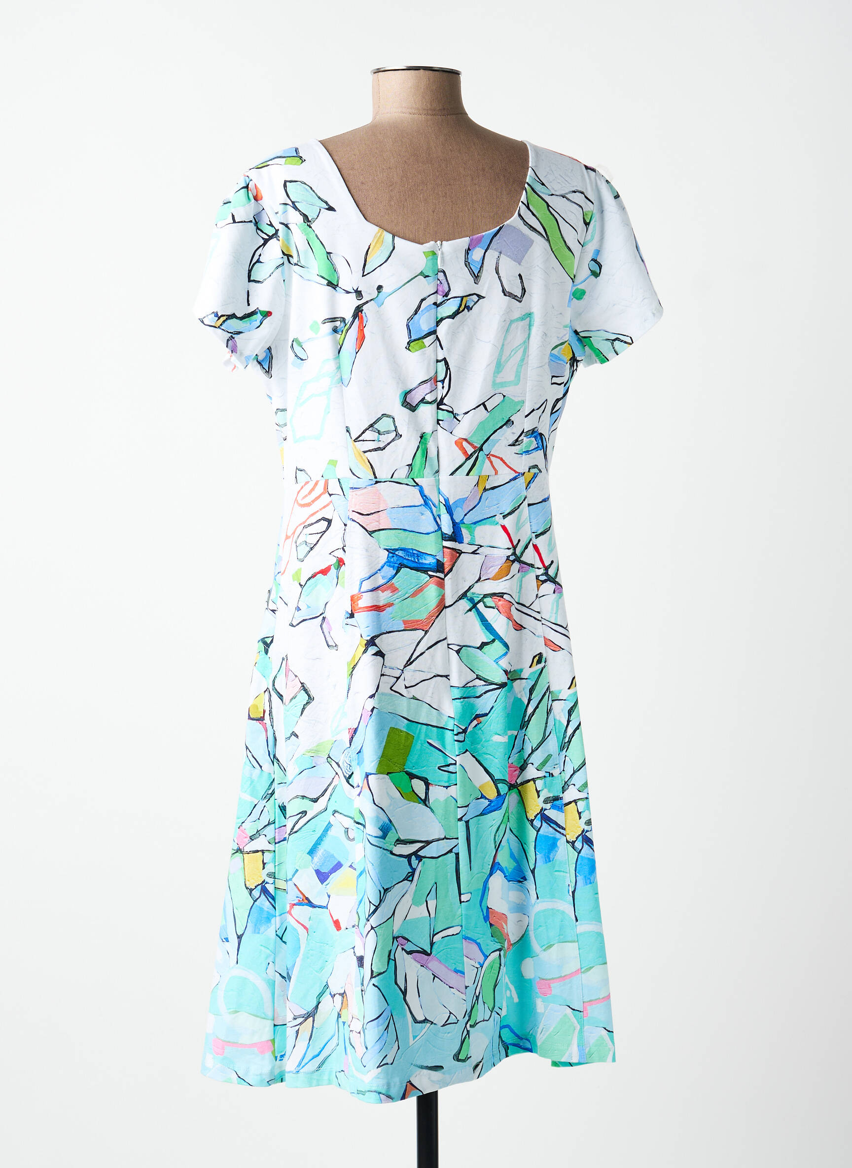 Rochie midi imprimeu fantezie mâneci scurte alb DOLCEZZA femeie