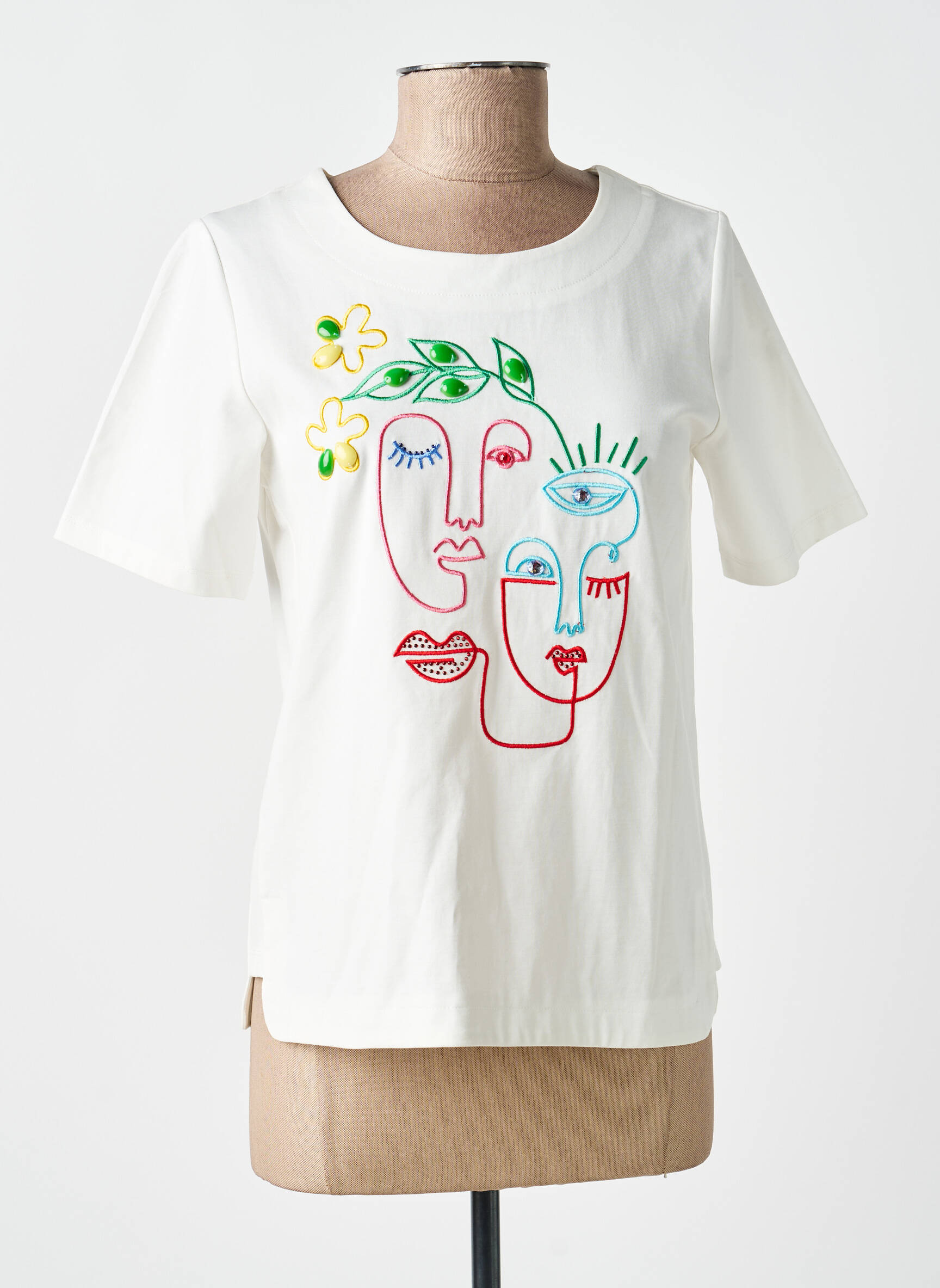 Tricou serigrafie mâneci scurte bej LEO & UGO femeie
