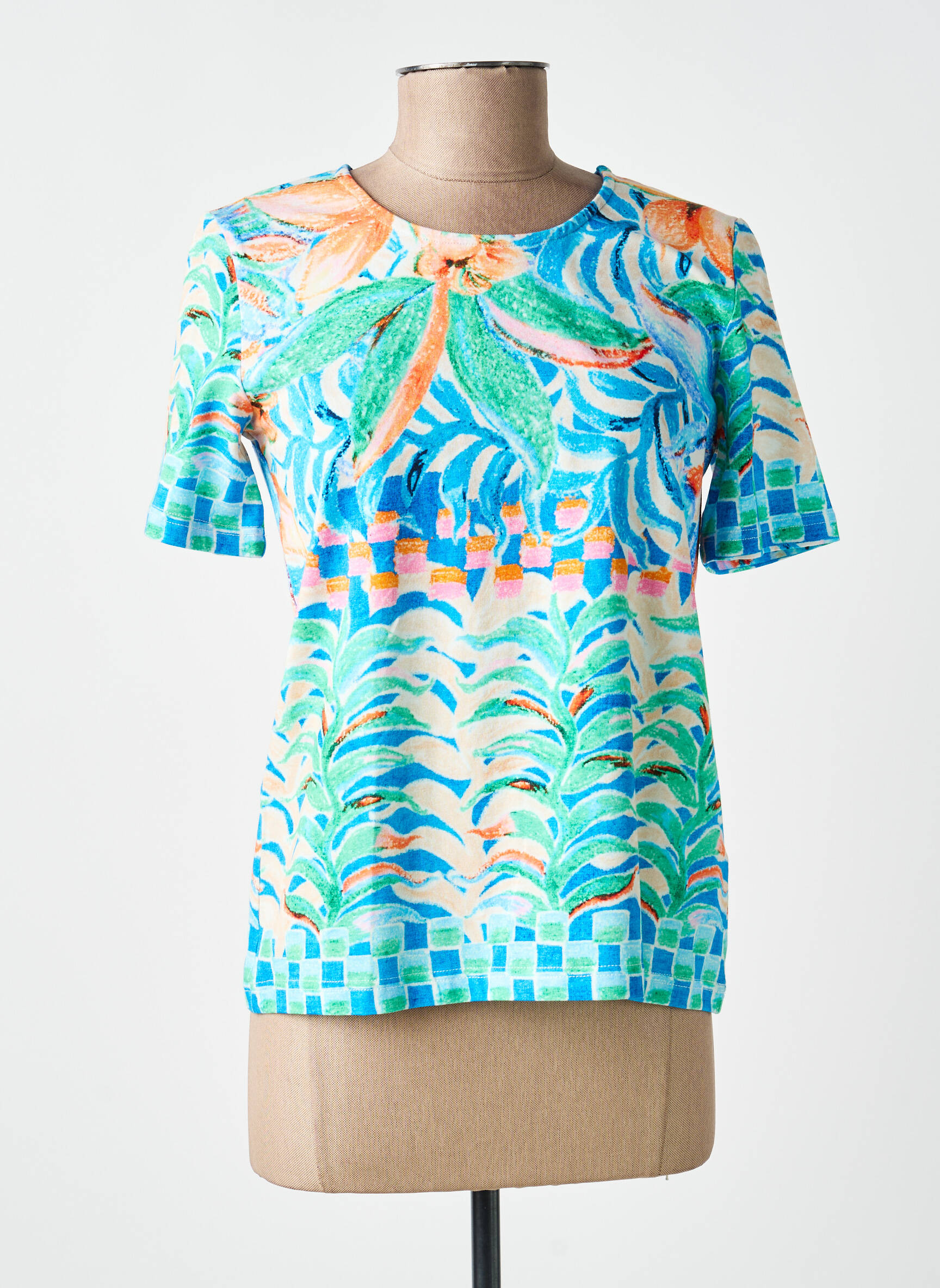 Tricou imprimeu fantezie mâneci scurte albastru LEO & UGO femeie