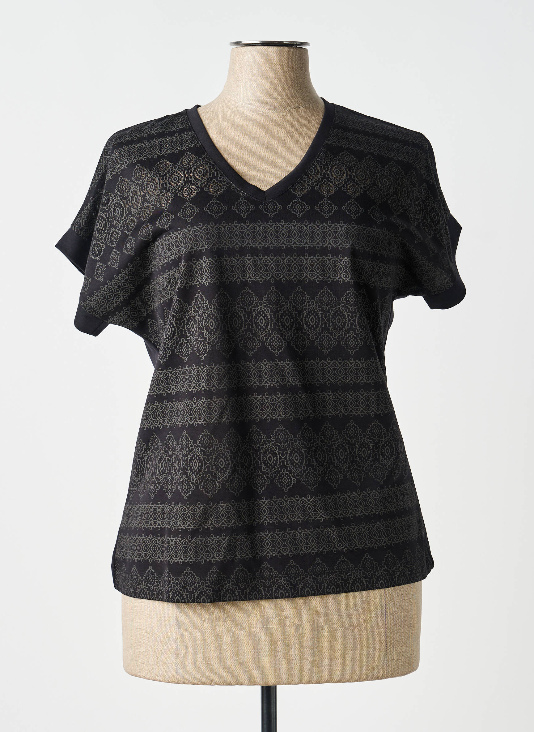 Tricou imprimeu fantezie mâneci scurte negru LEO & UGO femeie