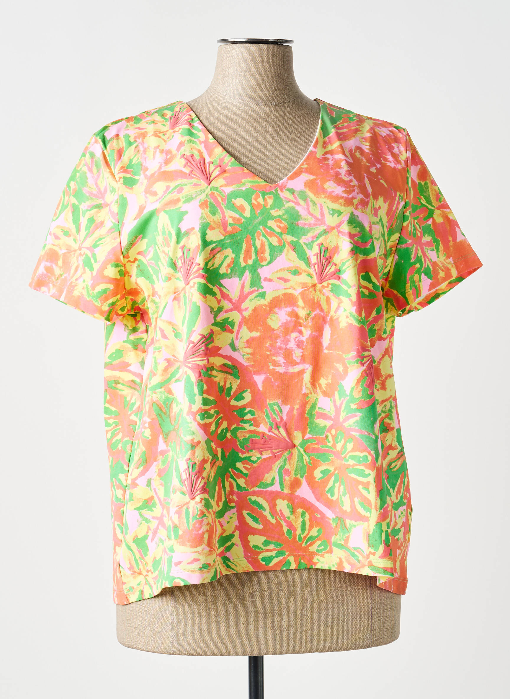 Tricou imprimeu fantezie mâneci scurte portocalie LEO & UGO femeie