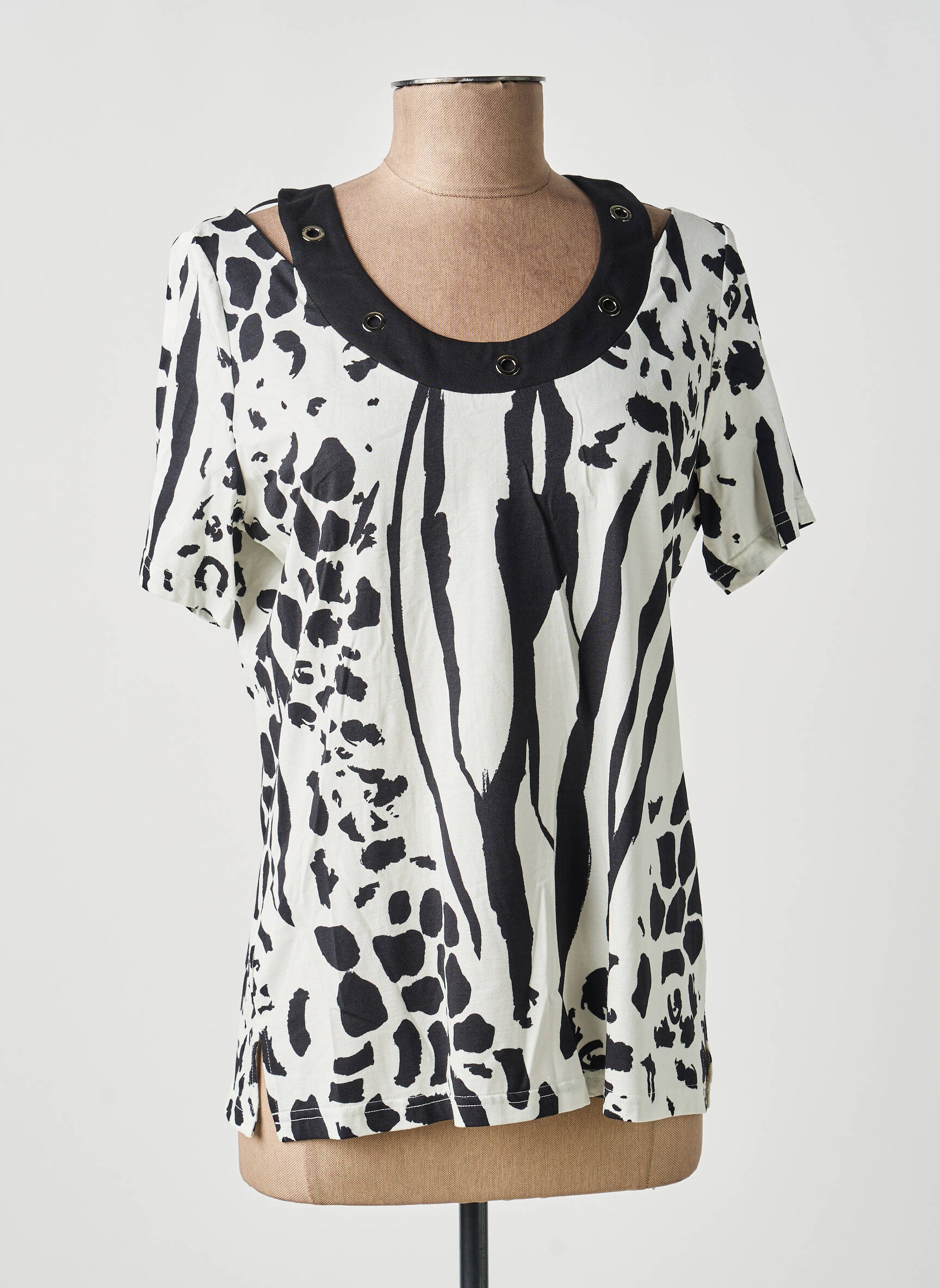 Tricou imprimeu fantezie mâneci scurte negru MERI & ESCA femeie