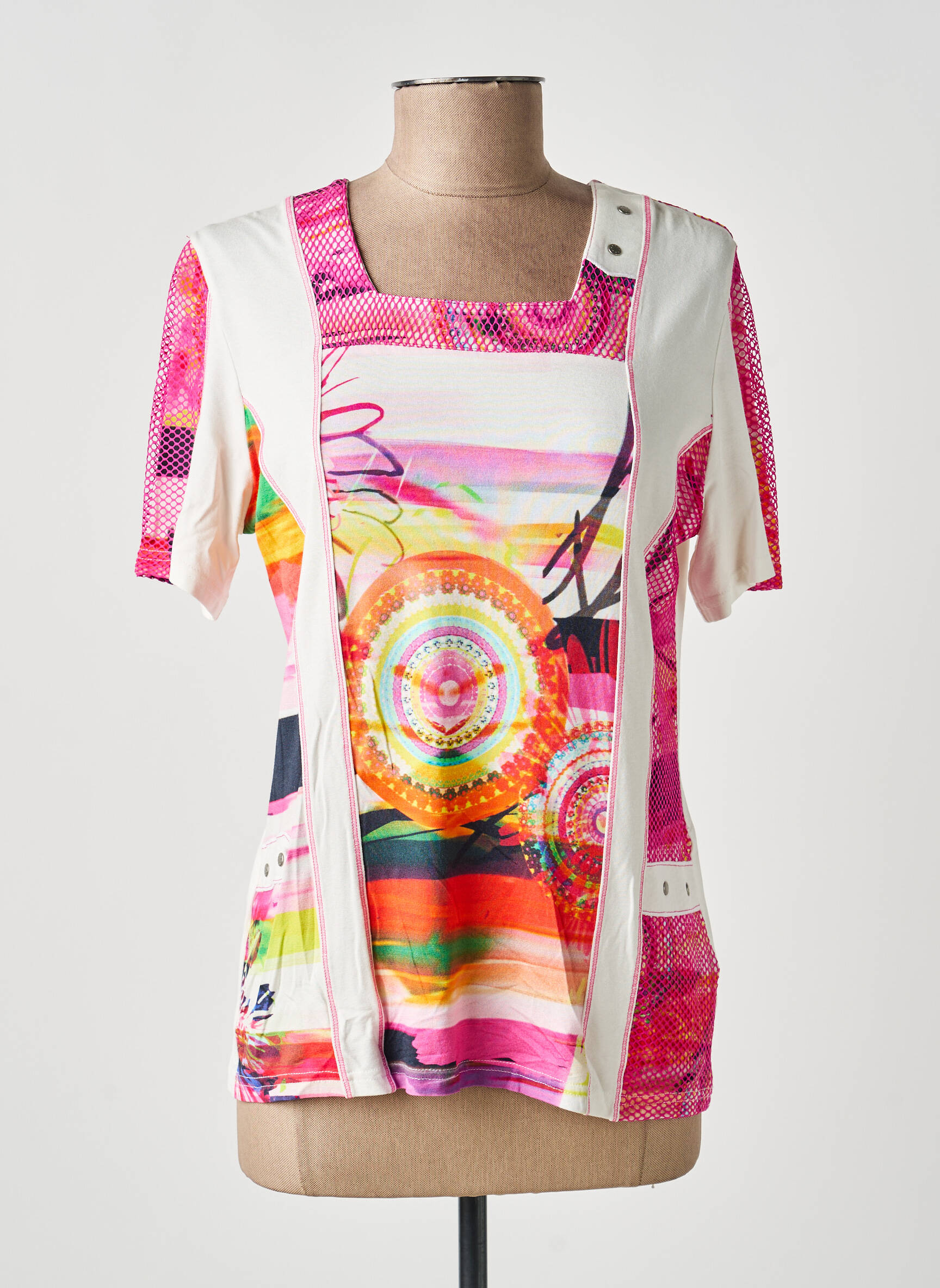Tricou imprimeu fantezie mâneci scurte roz GUY DUBOUIS femeie