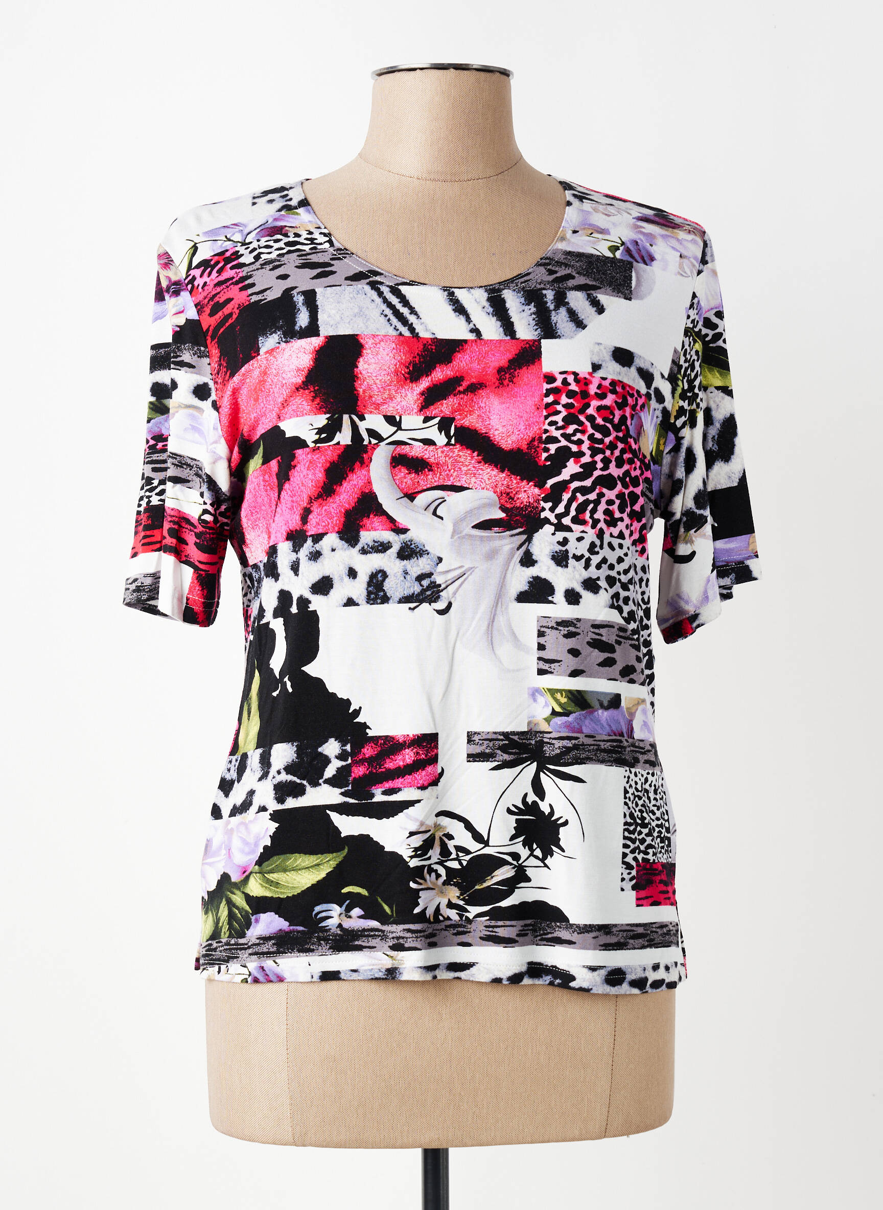 Tricou imprimeu fantezie mâneci scurte roz GUY DUBOUIS femeie