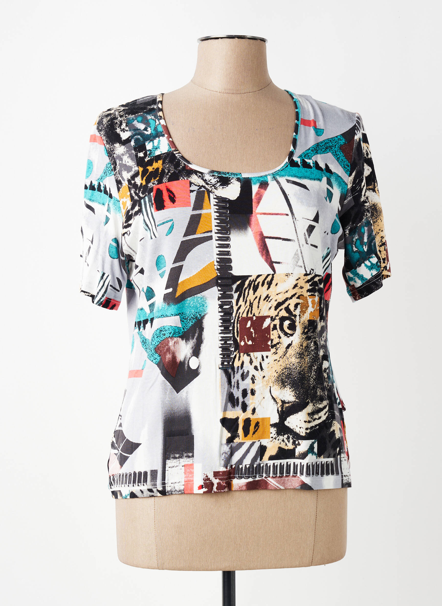 Tricou imprimeu fantezie mâneci scurte albastru GUY DUBOUIS femeie