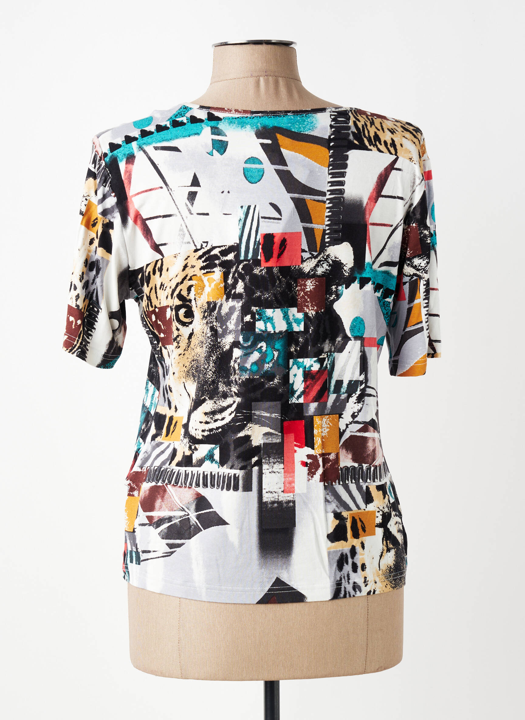Tricou imprimeu fantezie mâneci scurte albastru GUY DUBOUIS femeie