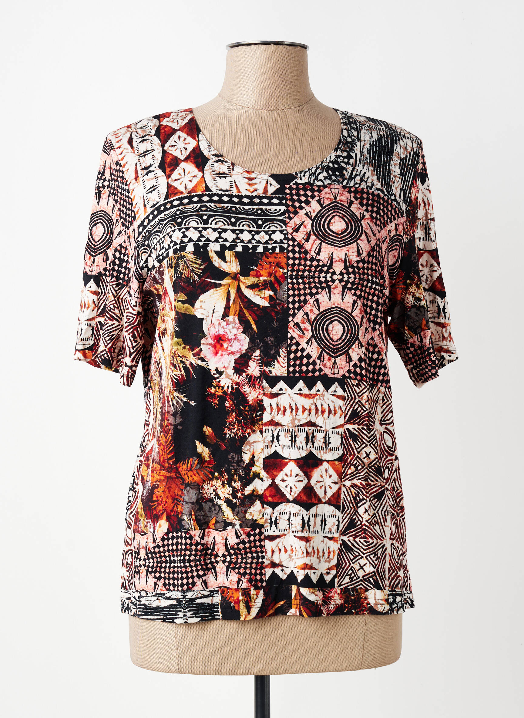 Tricou imprimeu fantezie mâneci scurte negru GUY DUBOUIS femeie