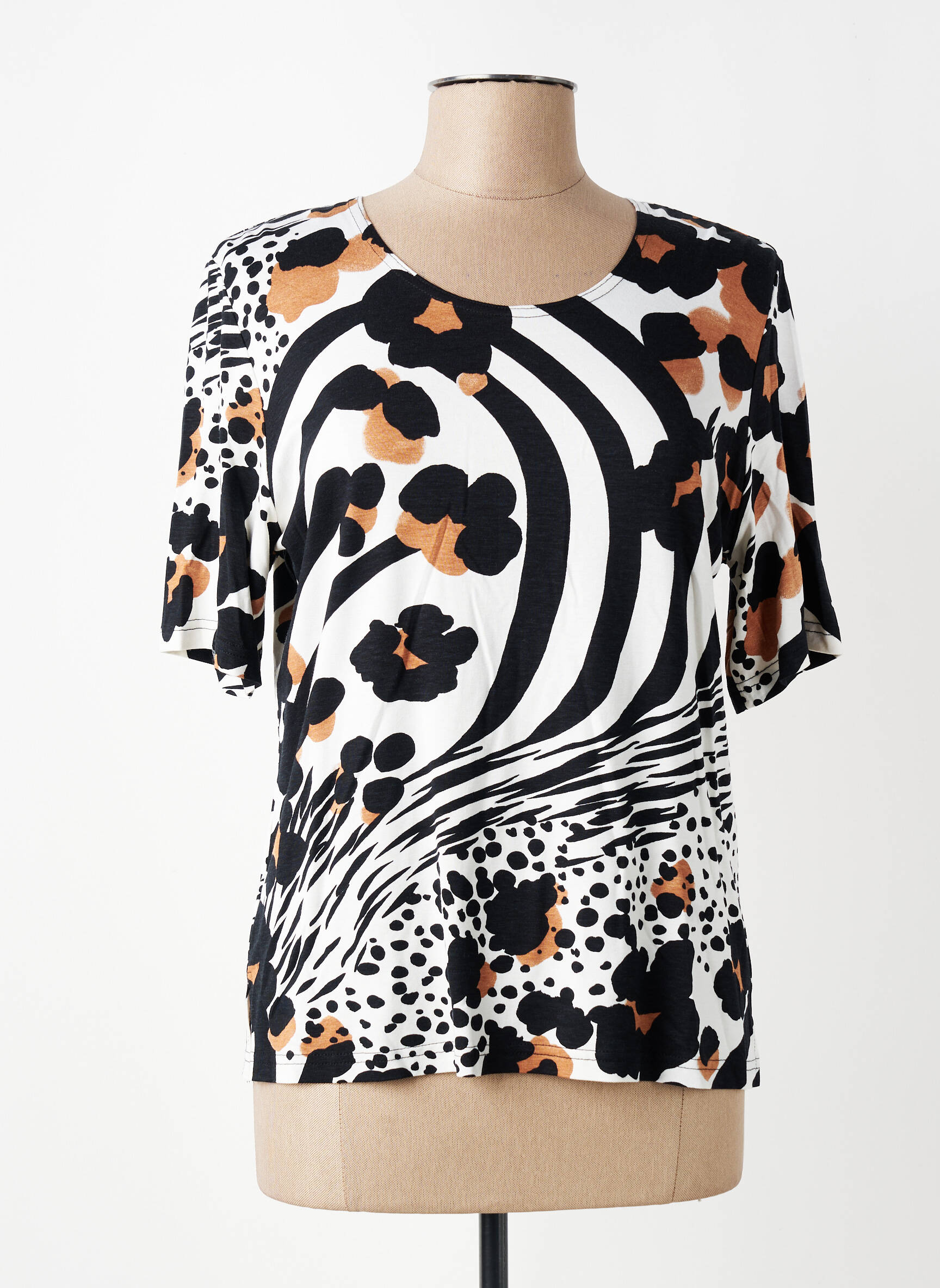 Tricou imprimeu fantezie mâneci scurte negru GUY DUBOUIS femeie
